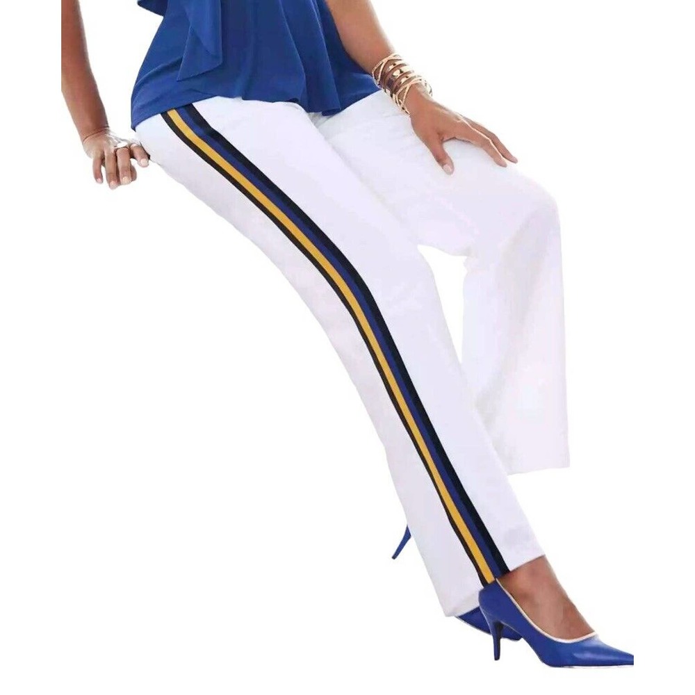 3/$15 Ashro Crepe Flat Front Sporty Side Stripe Womans Career Office Casual Pant - Picture 1 of 11